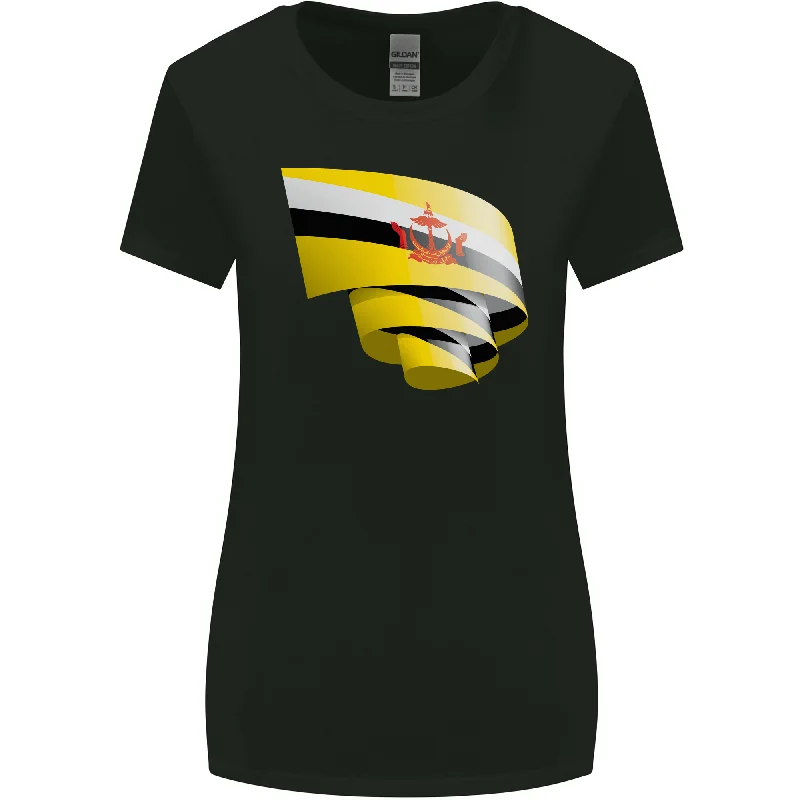 Curled Brunei Flag Bruneian Day Football Womens Wider Cut T-Shirt Hooded Caped Shawl Collar Curled Brunei Flag Bruneian Day Football Womens Wider Cut T-Shirt Hooded Caped Shawl Collar