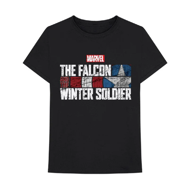 Marvel Comics | Official Band T-Shirt | Falcon & Winter Soldier Text Logo Beaded Sequined Faux Fur Marvel Comics | Official Band T-Shirt | Falcon & Winter Soldier Text Logo Beaded Sequined Faux Fur