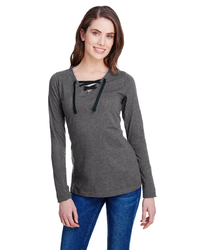 LAT Ladies Long Sleeve Fine Jersey Lace-Up T-Shirt | Vint Smoke/ Blk Thin T-Shirt Open Front Quick Dry LAT Ladies Long Sleeve Fine Jersey Lace-Up T-Shirt | Vint Smoke/ Blk Thin T-Shirt Open Front Quick Dry