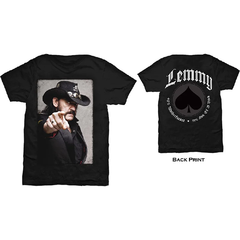 Lemmy | Official Band T-Shirt | Pointing Photo (Back Print) Notch Collar Peter Pan Collar Cowl Neck Lemmy | Official Band T-Shirt | Pointing Photo (Back Print) Notch Collar Peter Pan Collar Cowl Neck