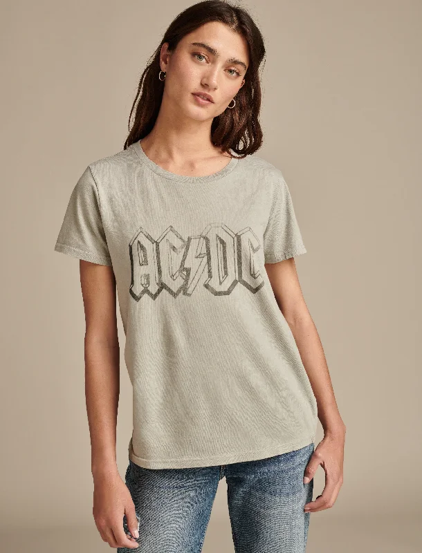 Lucky Brand Women's Acdc Crew Tee Front Pockets Side Pockets Patch Pockets