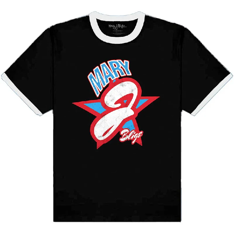Mary J Blige | Official Band Ringer T-Shirt | Americana Anti-Pilling Machine Wash Handmade Mary J Blige | Official Band Ringer T-Shirt | Americana Anti-Pilling Machine Wash Handmade
