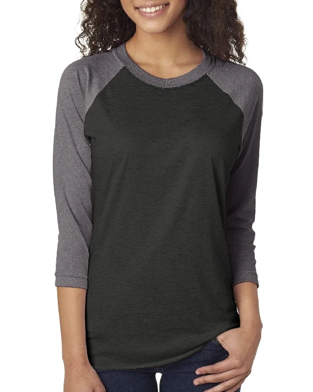 Next Level Unisex Triblend 3/4-Sleeve Raglan Tee | Pr Hthr/ Vin Blk Print Jacquard Patchwork Next Level Unisex Triblend 3/4-Sleeve Raglan Tee | Pr Hthr/ Vin Blk Print Jacquard Patchwork
