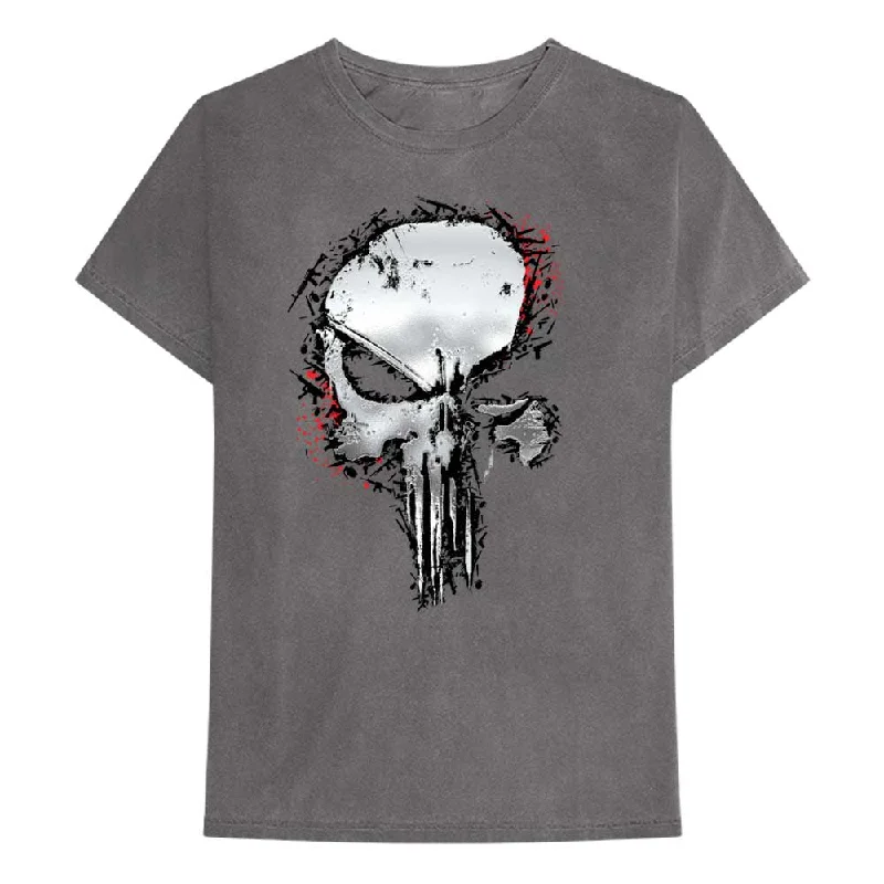 Marvel Comics | Official Band T-Shirt | Punisher Metallic Skull Zippered Front Buttoned Front Snap Front Marvel Comics | Official Band T-Shirt | Punisher Metallic Skull Zippered Front Buttoned Front Snap Front