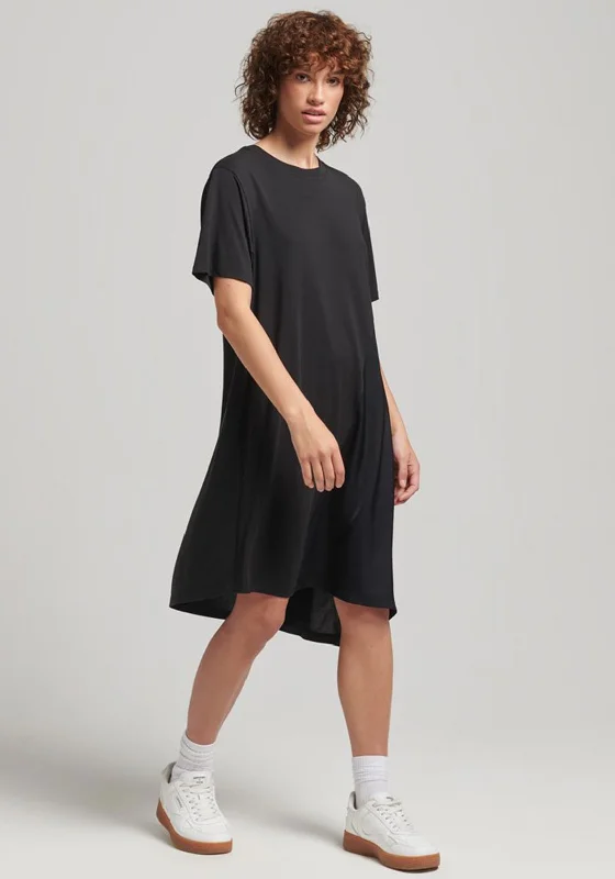 Superdry Womens Mix Fabric T-Shirt Dress, Black Print Jacquard Patchwork