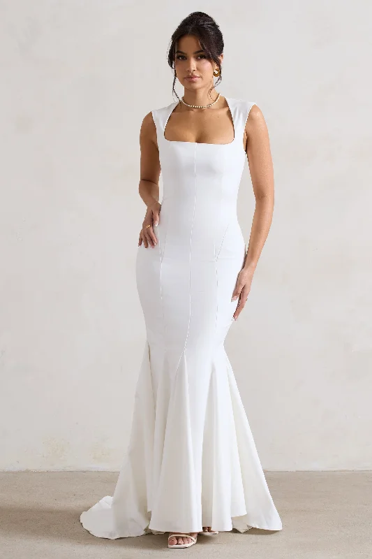 Adore You | Cream Square-Neck Structured Fishtail Maxi Dress Comfortable Ruffle Hem Maxi Dress Adore You | Cream Square-Neck Structured Fishtail Maxi Dress Comfortable Ruffle Hem Maxi Dress