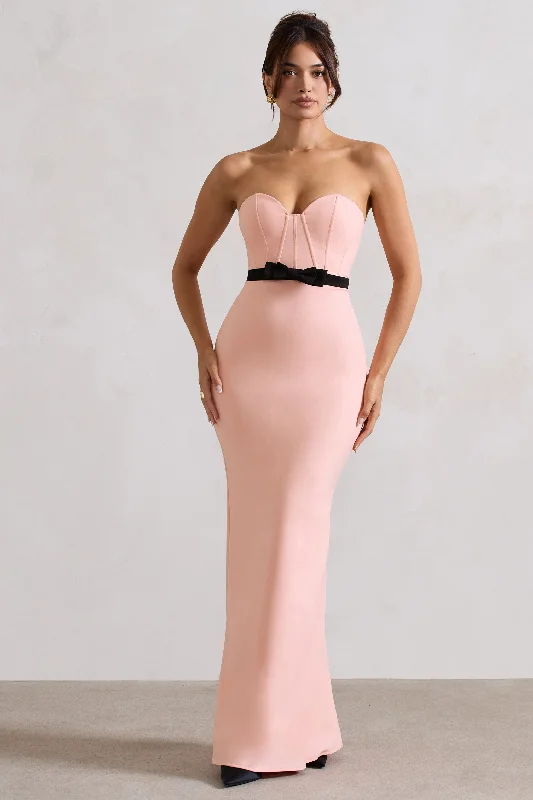 Albi | Pink Structured Strapless Corset Maxi Dress With Bow Comfortable Cotton Maxi Dress Albi | Pink Structured Strapless Corset Maxi Dress With Bow Comfortable Cotton Maxi Dress