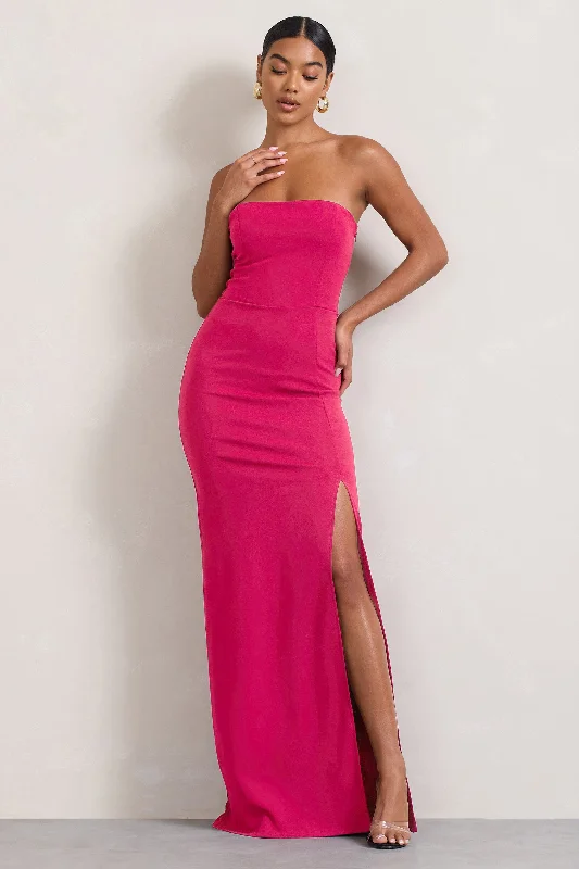 Belle of The Ball | Hot Pink Bandeau Maxi Dress With Split Hem Elegant Sleeveless Maxi Dress Belle of The Ball | Hot Pink Bandeau Maxi Dress With Split Hem Elegant Sleeveless Maxi Dress