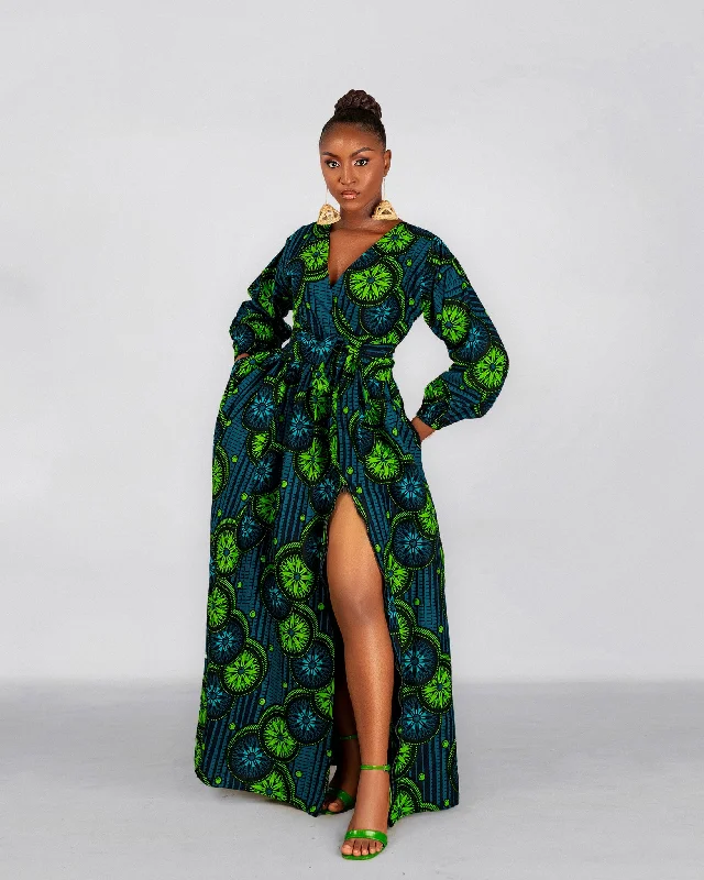 Bibi Ankara Maxi Dress | Green African Print Fashionable Sheer Maxi Dress