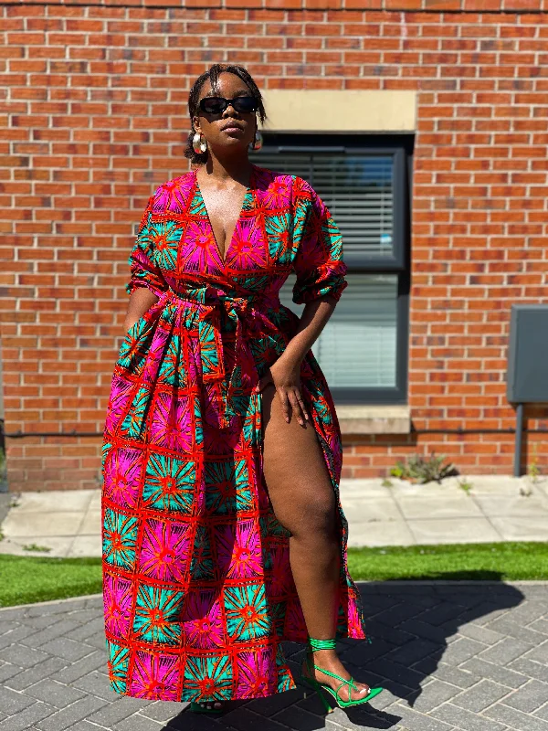 Biston Ankara Maxi Dress | Pink and Green African Print Stylish Boho Chic Maxi Dress Biston Ankara Maxi Dress | Pink and Green African Print Stylish Boho Chic Maxi Dress