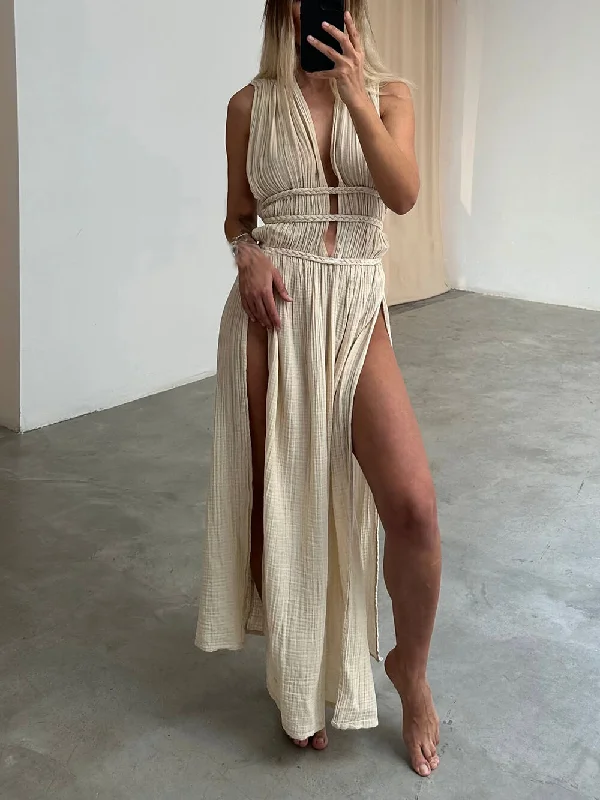 Boho Braids Belt Cutout Graceful Slit Kaftan Maxi Dress Elegant Maxi Dress with Belt Boho Braids Belt Cutout Graceful Slit Kaftan Maxi Dress Elegant Maxi Dress with Belt