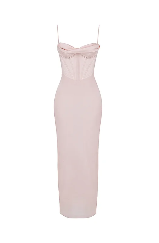 Charmaine Blush Pink Corset Maxi Dress by House of CB Stylish Maxi Dress with Frills Charmaine Blush Pink Corset Maxi Dress by House of CB Stylish Maxi Dress with Frills