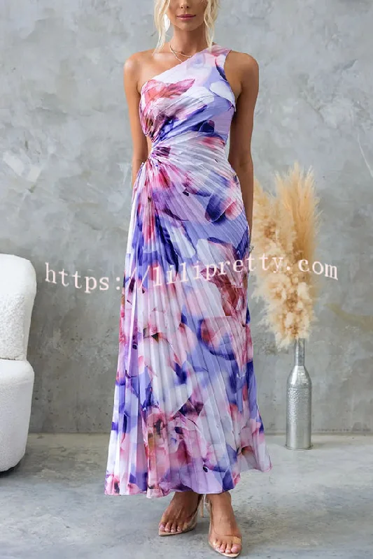 Laken Floral Print One Shoulder Adjustable Tie Cutout Pleated Maxi Dress Fashionable Off-Shoulder Maxi Dress Laken Floral Print One Shoulder Adjustable Tie Cutout Pleated Maxi Dress Fashionable Off-Shoulder Maxi Dress