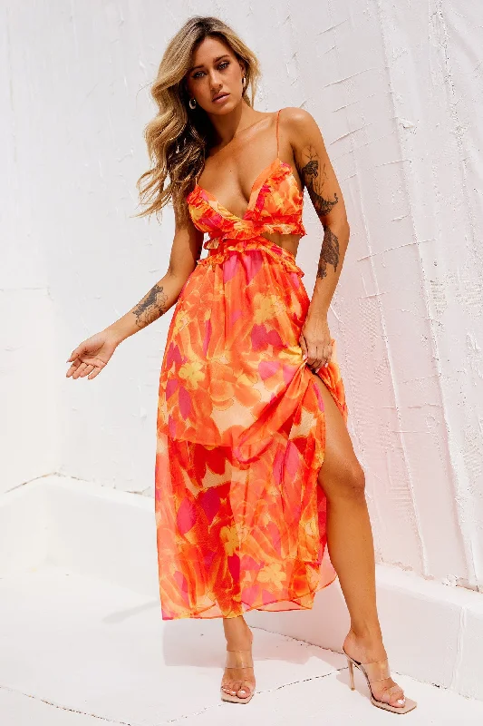 Early Sunset Maxi Dress - Tangerine Comfortable Cotton Maxi Dress