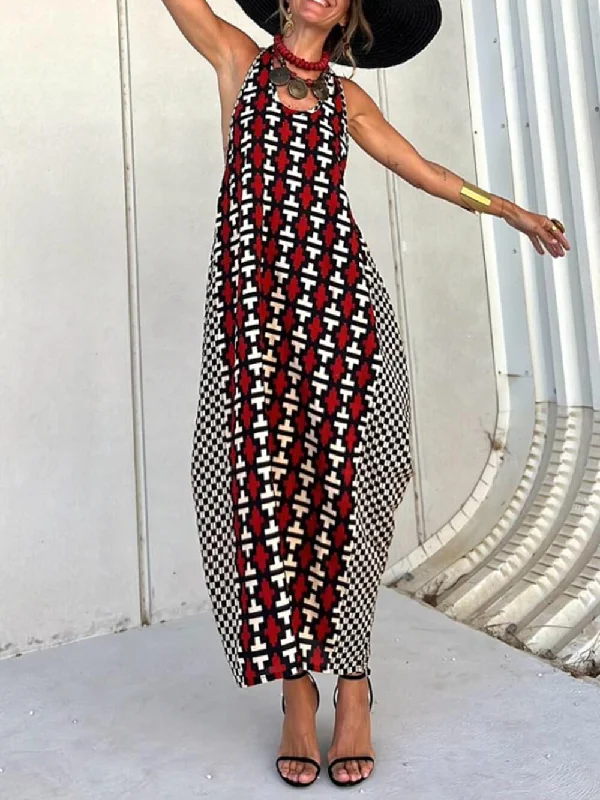 Ethnic Unique Print Lantern Graceful Cut Tank Maxi Dress Comfortable Cotton Maxi Dress Ethnic Unique Print Lantern Graceful Cut Tank Maxi Dress Comfortable Cotton Maxi Dress