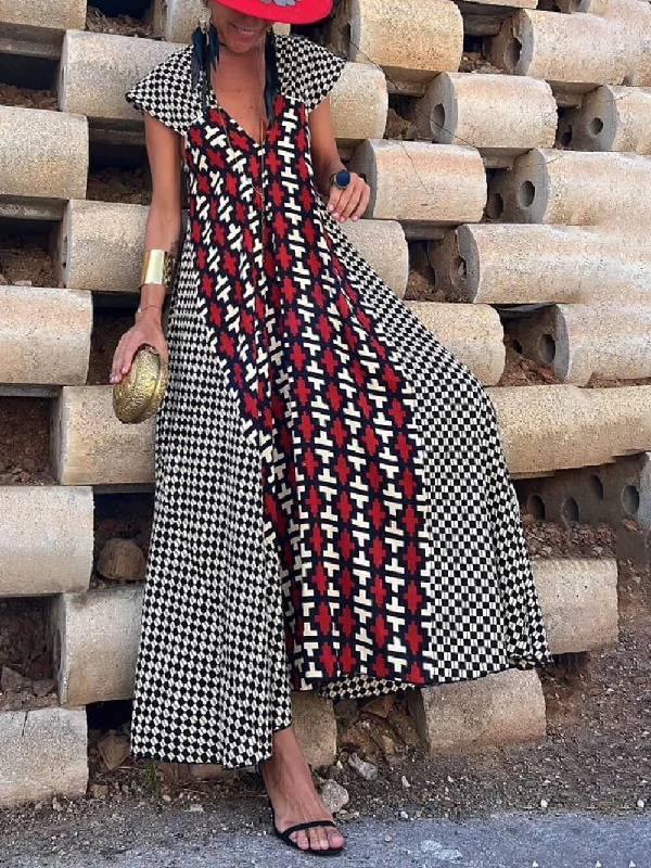Ethnic Unique Print Ruffle Graceful Sleeve A-line Maxi Dress Fashionable Button-Down Maxi Dress Ethnic Unique Print Ruffle Graceful Sleeve A-line Maxi Dress Fashionable Button-Down Maxi Dress