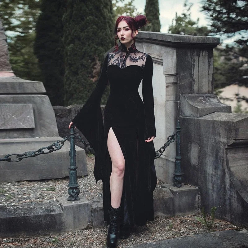 Zjkrl - Halloween Party Long Dress Black High Waist Flared Sleeve Lace Cutout Gothic Maxi Dress Street Aesthetic Clubwear Maxi Dress Fashionable Faux Wrap Maxi Dress Zjkrl - Halloween Party Long Dress Black High Waist Flared Sleeve Lace Cutout Gothic Maxi Dress Street Aesthetic Clubwear Maxi Dress Fashionable Faux Wrap Maxi Dress