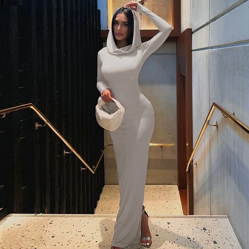 Zjkrl - Hooded Long Sleeve Maxi Dresses For Women Tight Black Long Dress Plain Bodycon Autumn Winter Dress 2023 Elegant Maxi Dress with Pockets Zjkrl - Hooded Long Sleeve Maxi Dresses For Women Tight Black Long Dress Plain Bodycon Autumn Winter Dress 2023 Elegant Maxi Dress with Pockets