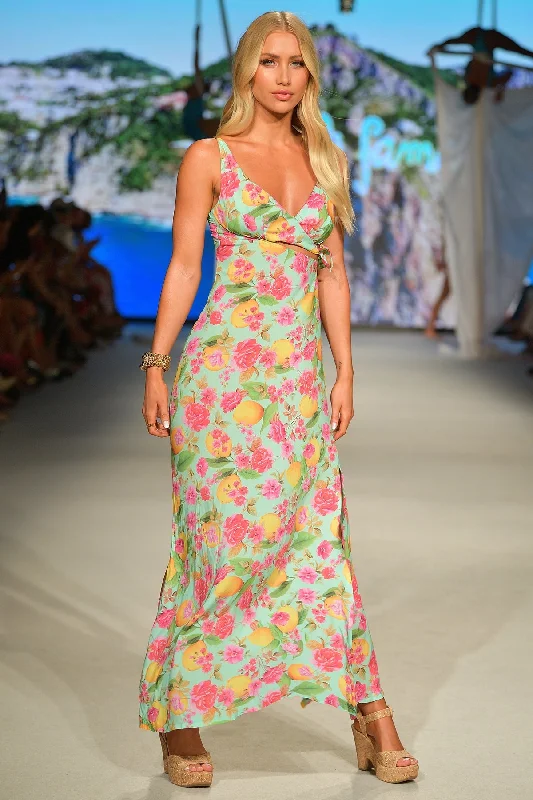 LIMONCELLO - Peek-a-boo Tie Back Maxi Dress • Multicolor Runway Comfortable Cotton Maxi Dress LIMONCELLO - Peek-a-boo Tie Back Maxi Dress • Multicolor Runway Comfortable Cotton Maxi Dress