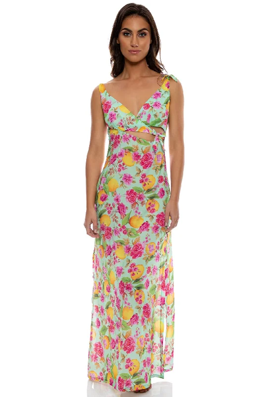 LIMONCELLO - Peek A Boo Tie Back Maxi Dress • Multicolor Comfortable Fitted Maxi Dress