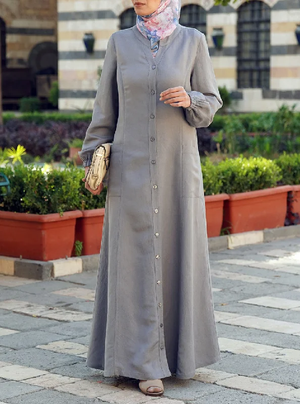 Linen Buttoned Maxi Dress Trendy Floral Print Maxi Dress