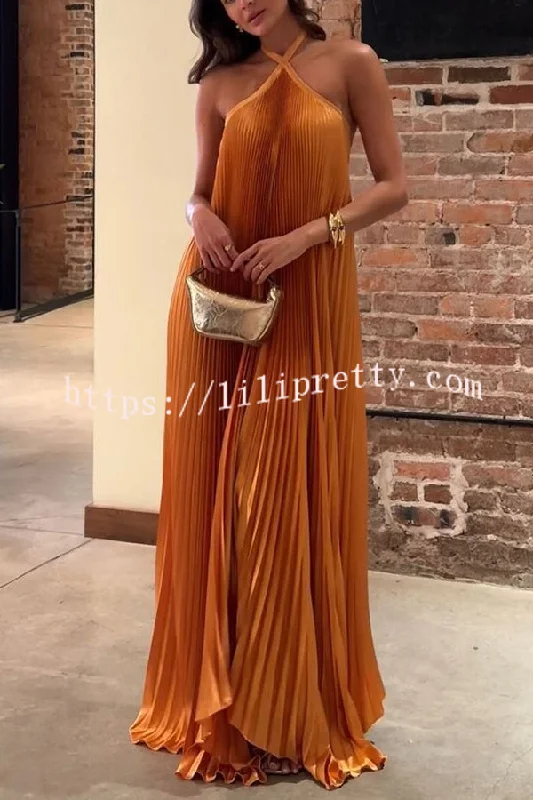 Luxurious Atmosphere Satin Halter Neck Backless A-line Gown Maxi Dress Elegant Tiered Maxi Dress Luxurious Atmosphere Satin Halter Neck Backless A-line Gown Maxi Dress Elegant Tiered Maxi Dress