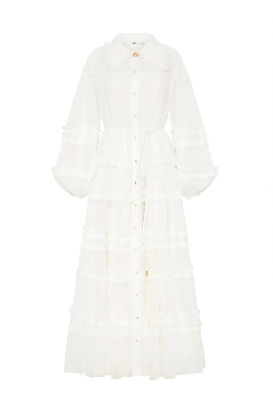 Memento Tiered Maxi Dress In White by Aje Comfortable Bohemian Maxi Dress