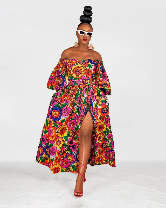 Naomi Ankara Off Shoulder Maxi Dress | Multicoloured African Print Stylish Off-Shoulder Maxi Dress Naomi Ankara Off Shoulder Maxi Dress | Multicoloured African Print Stylish Off-Shoulder Maxi Dress
