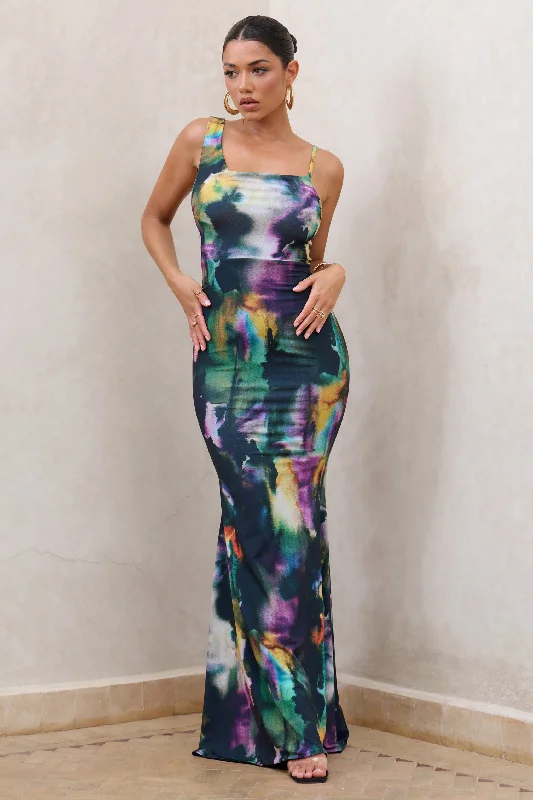 Phantasy | Watercolour Print Asymmetric Neckline Cowl Maxi Dress Comfortable Maxi Dress with Sleeves Phantasy | Watercolour Print Asymmetric Neckline Cowl Maxi Dress Comfortable Maxi Dress with Sleeves