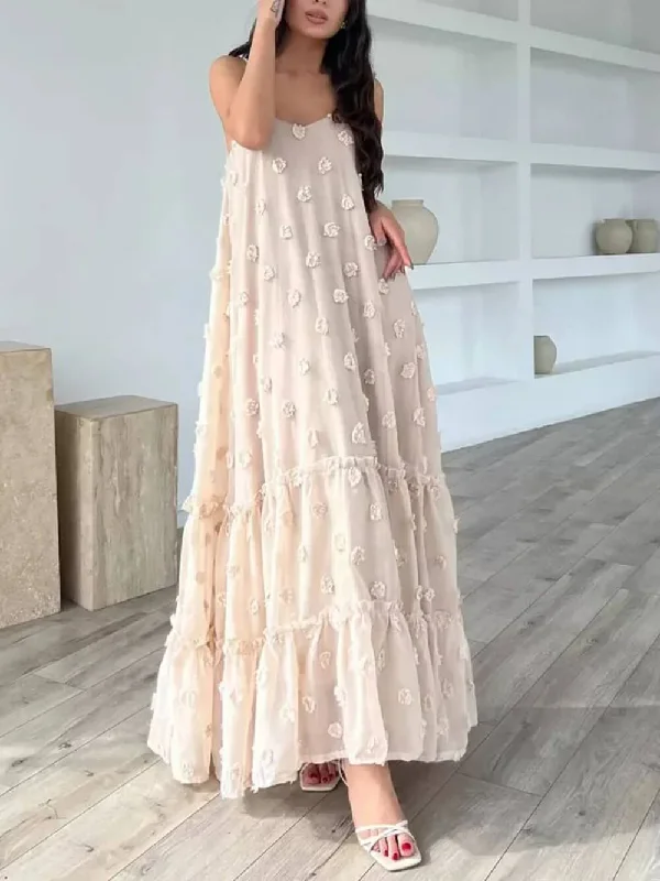 Pretty Flower Decor A-Line Graceful Layered Loose Maxi Dress Trendy Short Sleeve Maxi Dress Pretty Flower Decor A-Line Graceful Layered Loose Maxi Dress Trendy Short Sleeve Maxi Dress