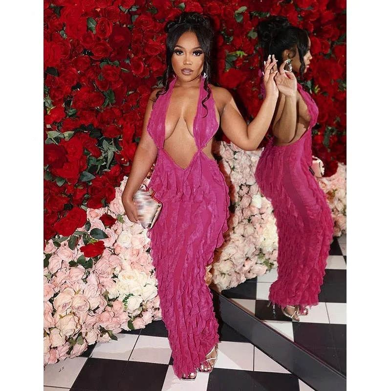 Sexy Halter Low Cut Backless Maxi Dress Women Sleeveless Pleated Slim Fit Robe 2023 Summer Beach Birthday Luxury Y2K Clothes Trendy Floral Print Maxi Dress Sexy Halter Low Cut Backless Maxi Dress Women Sleeveless Pleated Slim Fit Robe 2023 Summer Beach Birthday Luxury Y2K Clothes Trendy Floral Print Maxi Dress