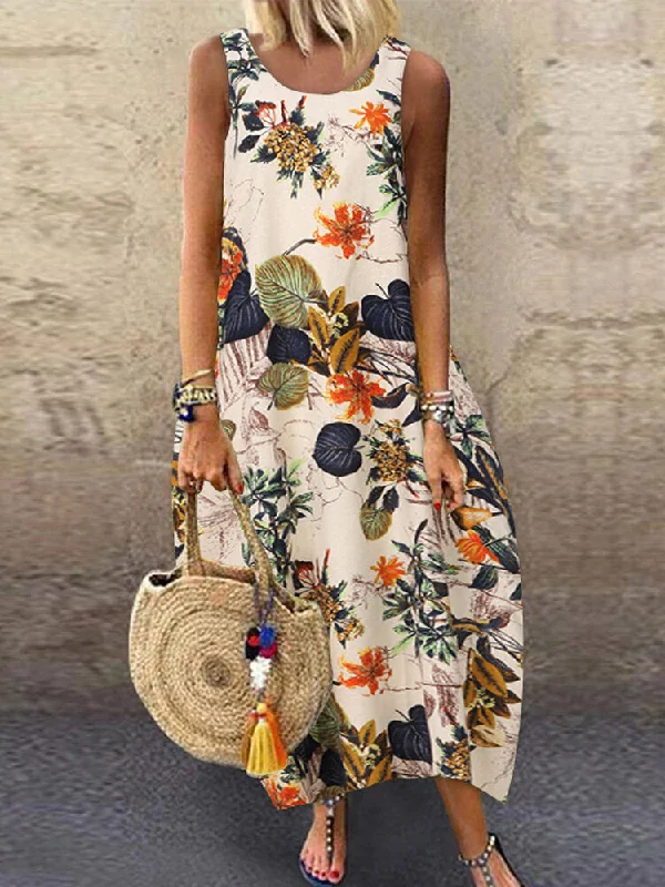 Sleeveless O-neck Loose Causal Floral Print Women Maxi Dress Fashionable Open-Back Maxi Dress Sleeveless O-neck Loose Causal Floral Print Women Maxi Dress Fashionable Open-Back Maxi Dress