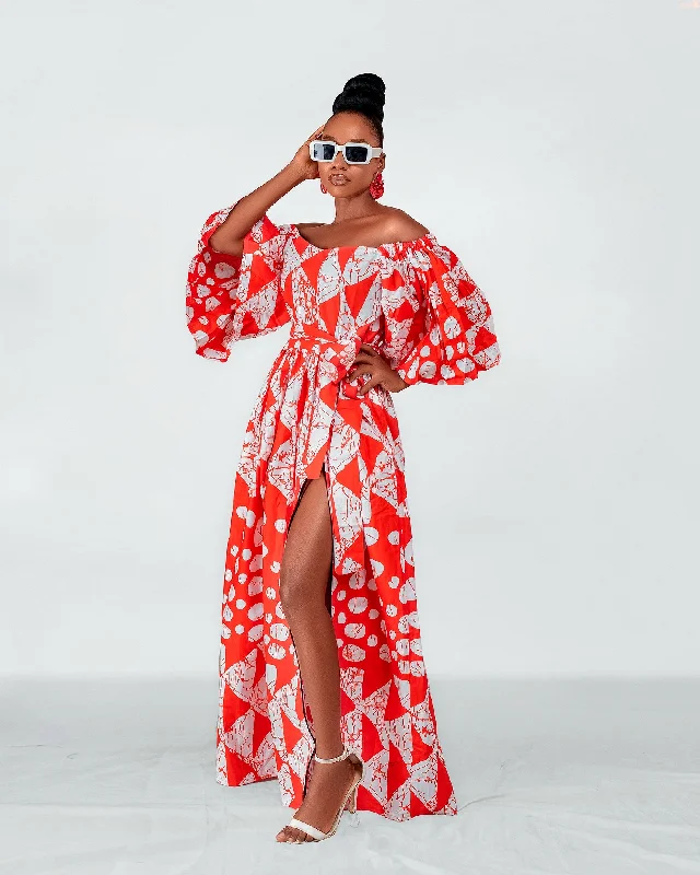 Tori Ankara Off shoulder Maxi Dress | Red and White African Print Classic Black Maxi Dress Tori Ankara Off shoulder Maxi Dress | Red and White African Print Classic Black Maxi Dress