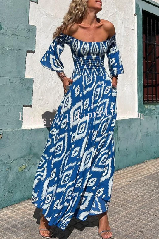 Lilipretty® Close To The Vacation Ethnic Print Smocked Off Shoulder Pocketed Maxi Dress Fashionable Halter Neck Maxi Dress Lilipretty® Close To The Vacation Ethnic Print Smocked Off Shoulder Pocketed Maxi Dress Fashionable Halter Neck Maxi Dress