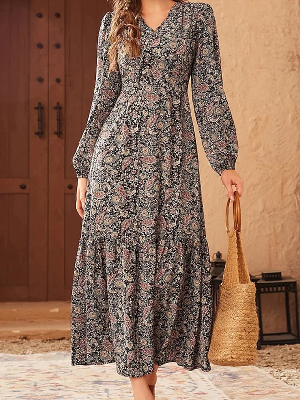 Women's Casual Dress A Line Dress Print Dress Floral Print V Neck Long Dress Maxi Dress Active Fashion Outdoor Street Long Sleeve Regular Fit Black Fall Winter S M L XL XXL Classic Solid Maxi Dress Women's Casual Dress A Line Dress Print Dress Floral Print V Neck Long Dress Maxi Dress Active Fashion Outdoor Street Long Sleeve Regular Fit Black Fall Winter S M L XL XXL Classic Solid Maxi Dress