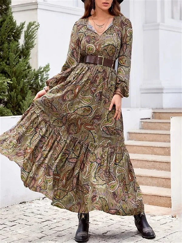 Women's Casual Dress Ethnic Dress Swing Dress Floral Paisley Ruffle Patchwork Split Neck Long Dress Maxi Dress Vintage Ethnic Outdoor Date Long Sleeve Loose Fit Green Spring Fall S M L XL XXL Stylish One-Shoulder Maxi Dress Women's Casual Dress Ethnic Dress Swing Dress Floral Paisley Ruffle Patchwork Split Neck Long Dress Maxi Dress Vintage Ethnic Outdoor Date Long Sleeve Loose Fit Green Spring Fall S M L XL XXL Stylish One-Shoulder Maxi Dress