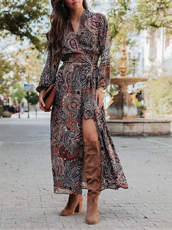 Women's Casual Dress Ethnic Dress Swing Dress Floral Paisley Split Print V Neck Long Dress Maxi Dress Vintage Ethnic Outdoor Date Long Sleeve Loose Fit Navy Blue Spring Fall S M L XL XXL Trendy Ruffled Maxi Dress Women's Casual Dress Ethnic Dress Swing Dress Floral Paisley Split Print V Neck Long Dress Maxi Dress Vintage Ethnic Outdoor Date Long Sleeve Loose Fit Navy Blue Spring Fall S M L XL XXL Trendy Ruffled Maxi Dress