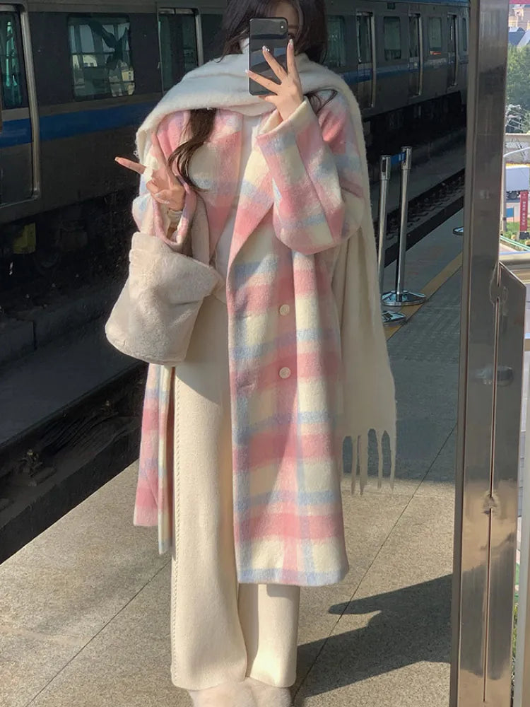 Getadme-Winter Rainbow Woollen Coats Women Casual Warm Loose Plaid Long Coats Female Korean Fashion Office Lady Trench Jackets Y2k Trench Coat Raincoat Waterproof Jacket Getadme-Winter Rainbow Woollen Coats Women Casual Warm Loose Plaid Long Coats Female Korean Fashion Office Lady Trench Jackets Y2k Trench Coat Raincoat Waterproof Jacket