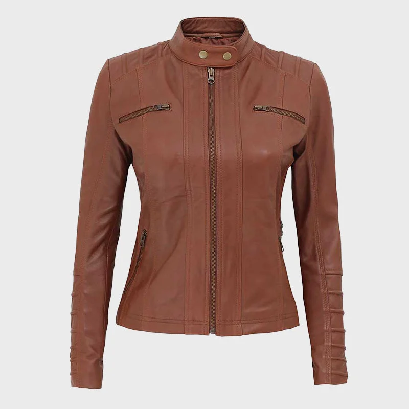 Aversa Women's Tan Quilted Biker Leather Jacket Plaid Jacket Tartan Jacket Houndstooth Jacket Aversa Women's Tan Quilted Biker Leather Jacket Plaid Jacket Tartan Jacket Houndstooth Jacket