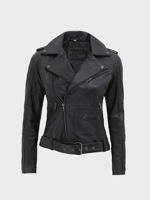 Barletta Women Black Asymmetrical Slim Fit Leather Jacket Chenille Fabric Brocade Fabric Lace Fabric Barletta Women Black Asymmetrical Slim Fit Leather Jacket Chenille Fabric Brocade Fabric Lace Fabric