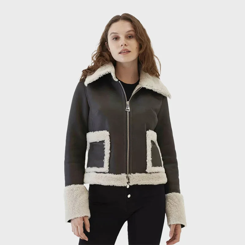 Black Borg Trim Cropped Leather Shearling Fur Collar Jacket Notch Collar Peter Pan Collar Cowl Neck Black Borg Trim Cropped Leather Shearling Fur Collar Jacket Notch Collar Peter Pan Collar Cowl Neck