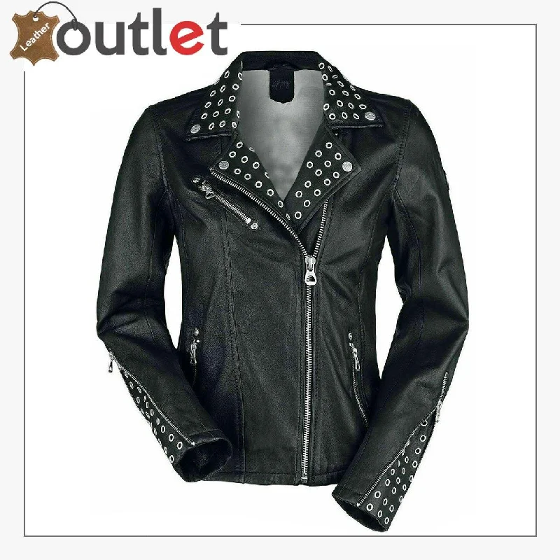 Black Classic Rounded Silver Studded Zip Leather Jacket Tiered Jacket Buttoned Jacket Zippered Jacket Black Classic Rounded Silver Studded Zip Leather Jacket Tiered Jacket Buttoned Jacket Zippered Jacket