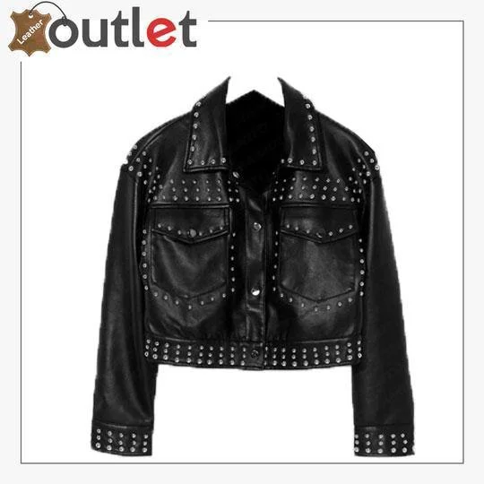Black Cropped Leather Silver Studded Jacket Faux Fur Jacket Real Fur Jacket Shearling Jacket Black Cropped Leather Silver Studded Jacket Faux Fur Jacket Real Fur Jacket Shearling Jacket