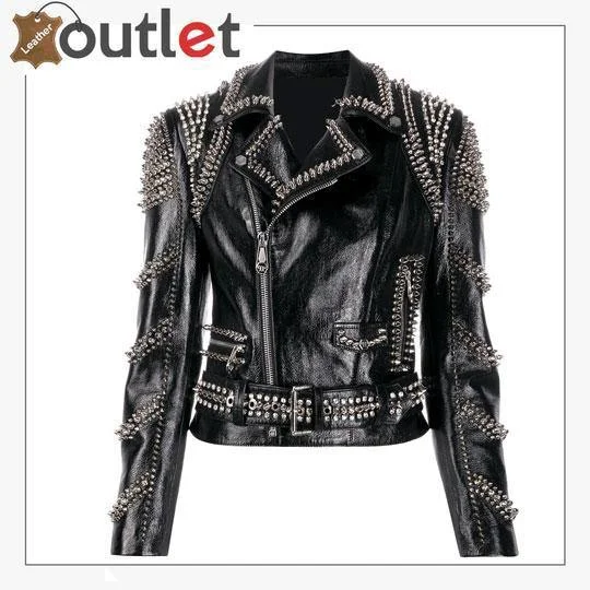 Black Lambskin Perfecto Spike-Stud Biker Jacket Fitted Jacket Loose Jacket Oversized Jacket Black Lambskin Perfecto Spike-Stud Biker Jacket Fitted Jacket Loose Jacket Oversized Jacket