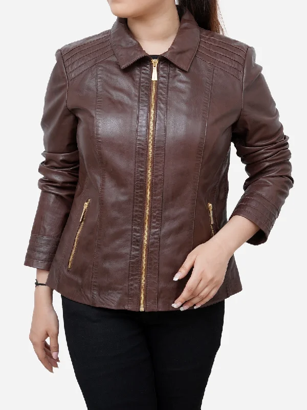 Daisy Casual Brown Genuine Leather Jacket Ribbed Jacket Pleated Jacket Ruffled Jacket Daisy Casual Brown Genuine Leather Jacket Ribbed Jacket Pleated Jacket Ruffled Jacket