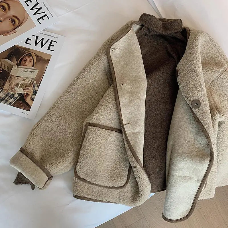 Getadme-Teddy Jacket Women Vintage Button Cropped Jackets Thick Coats Oversized Preppy Korean Style All-match Chic Warm Fashion Zippered Jacket Buttoned Jacket Snapped Jacket Getadme-Teddy Jacket Women Vintage Button Cropped Jackets Thick Coats Oversized Preppy Korean Style All-match Chic Warm Fashion Zippered Jacket Buttoned Jacket Snapped Jacket