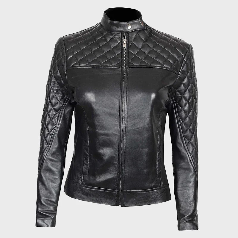Ellen Slim Fit Quilted Women's Leather Jacket Tailored Jacket Straight Jacket A-Line Jacket Ellen Slim Fit Quilted Women's Leather Jacket Tailored Jacket Straight Jacket A-Line Jacket