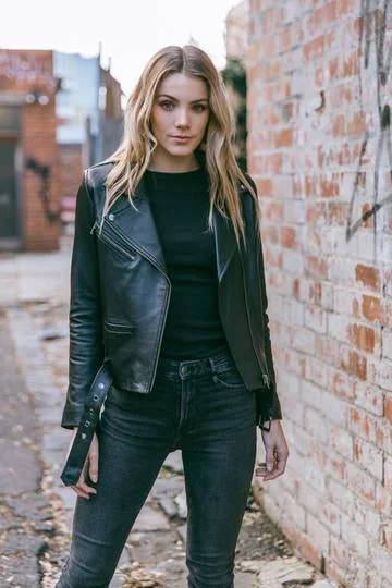 Elly Black Lambskin Leather Jacket for Women - With Belt Print Jacket Jacquard Jacket Embroidered Jacket Elly Black Lambskin Leather Jacket for Women - With Belt Print Jacket Jacquard Jacket Embroidered Jacket