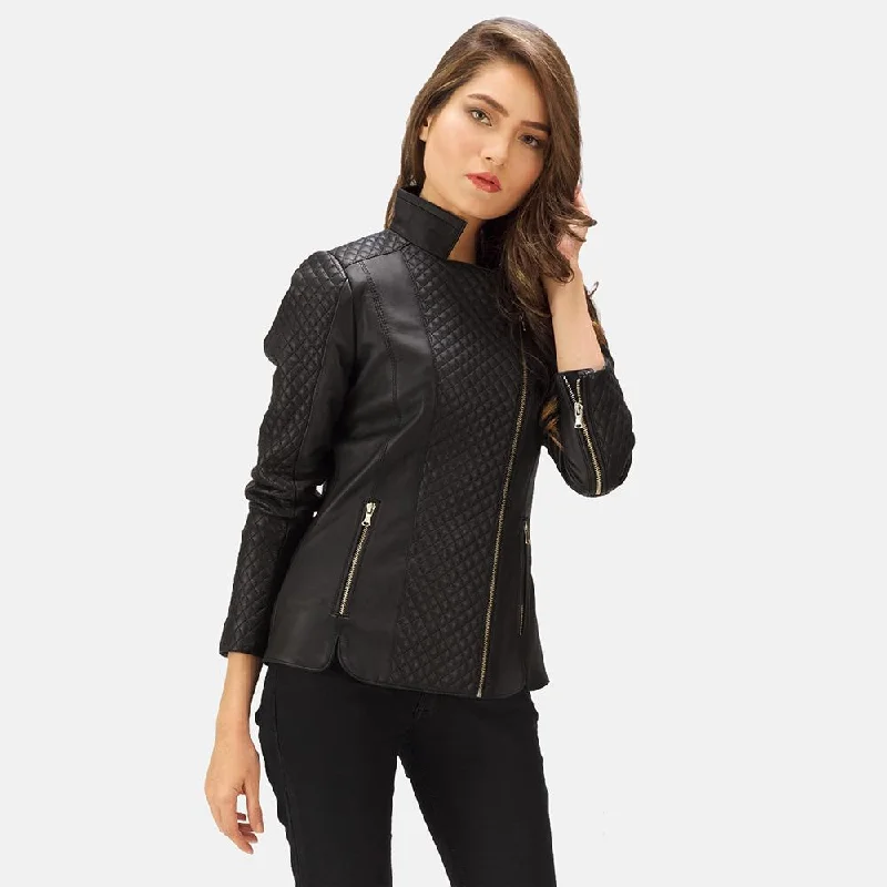 Express Quilted Black Biker Leather Jacket for Women Wool Fabric Cashmere Fabric Tweed Fabric Express Quilted Black Biker Leather Jacket for Women Wool Fabric Cashmere Fabric Tweed Fabric