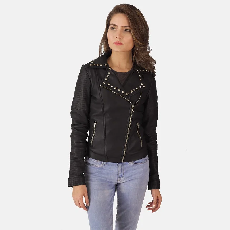 Express Sally Mae Studded Black Leather Biker Jacket for Women Satin Jacket Silk Jacket Chiffon Jacket Express Sally Mae Studded Black Leather Biker Jacket for Women Satin Jacket Silk Jacket Chiffon Jacket